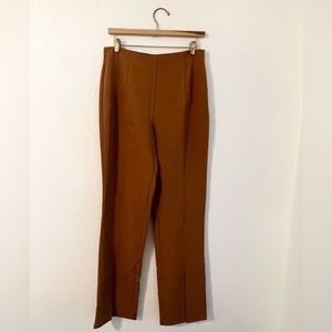 LuLus Minding My Business Camel High-Rise Split Hem Trouser Pants - L